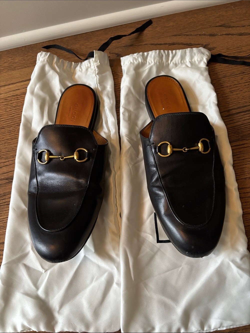Gucci Black Leather Horsebit Backless Loafers